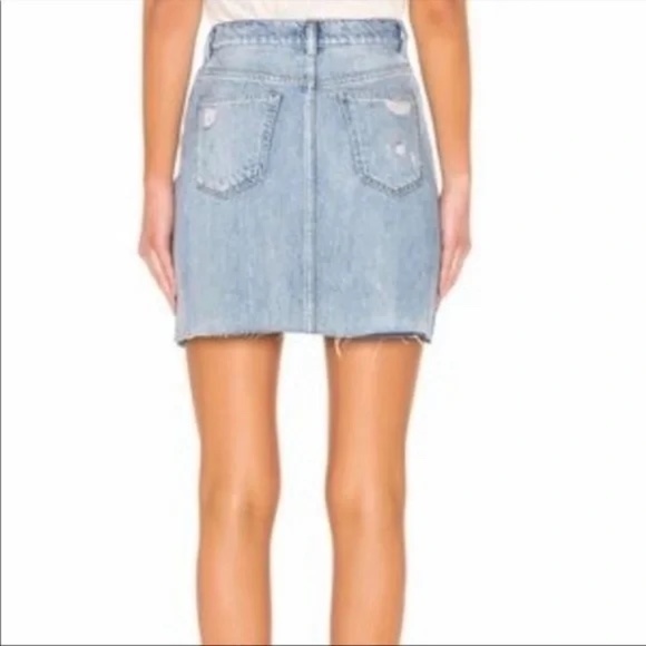 Free People, We The Free - Distressed Jean Skirt, Raw Hem, Denim A-Line, Size 27 - Picture 10 of 10